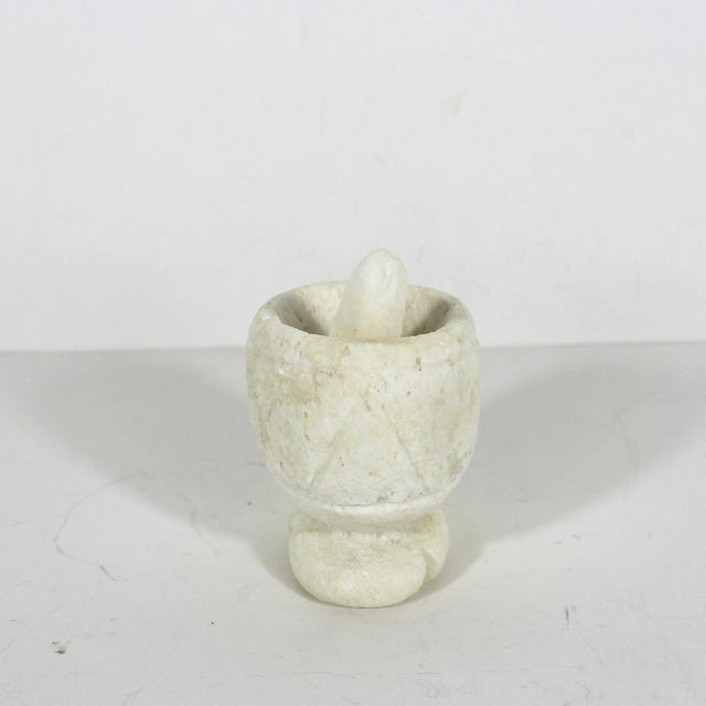 Small Vintage Primitive Carved Stone Mortar and Pestle For Sale - Image 4 of 10