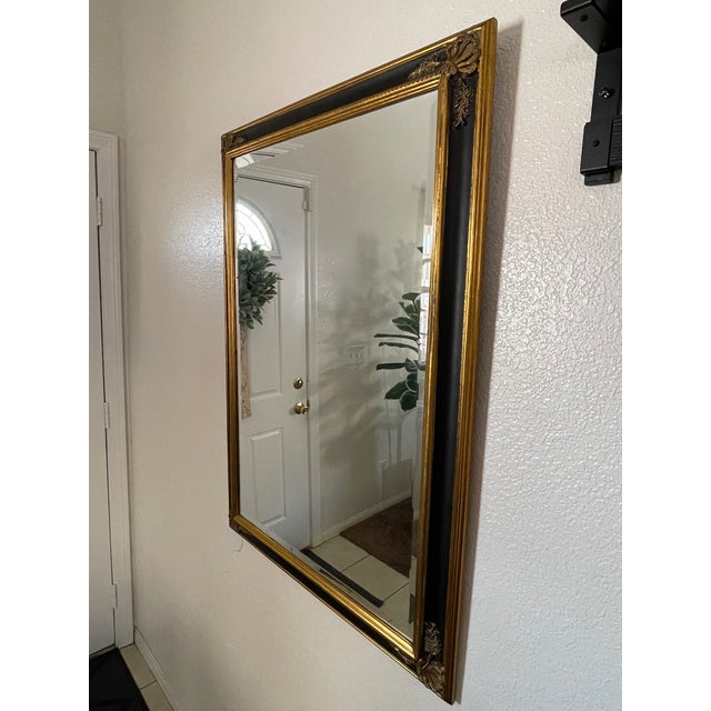 Mid-Century Regency Style Gilt and Black Beveled Mirror For Sale - Image 10 of 13