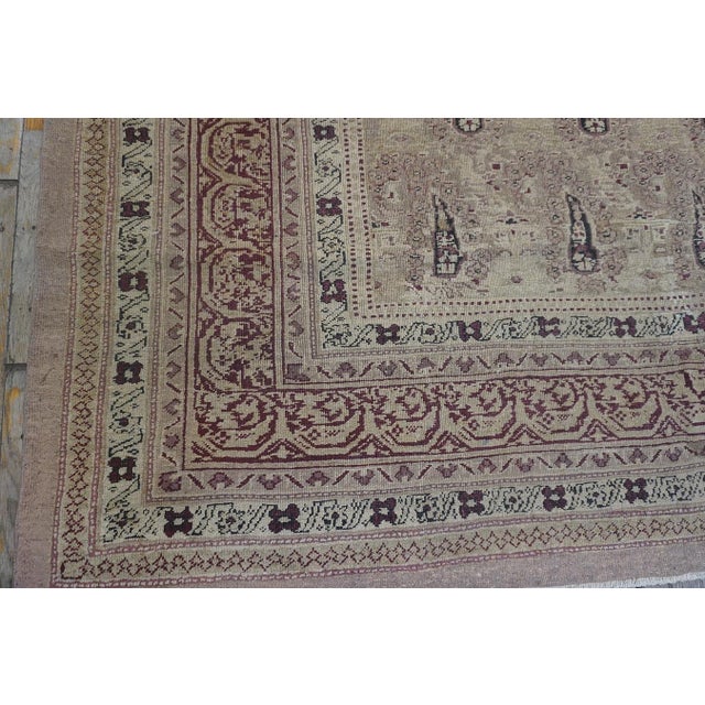 1900s Beige Paisley Floral Room Size Antique Knotted Wool Indian Agra Carpet Rug For Sale - Image 9 of 10