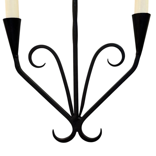 Vintage German Wrought Iron Two-Arm Wall Candle Sconce For Sale - Image 6 of 14