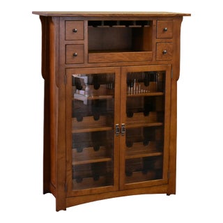 Crafters and Weavers Mission / Arts and Crafts Quarter Sawn White Oak Wine Cabinet For Sale