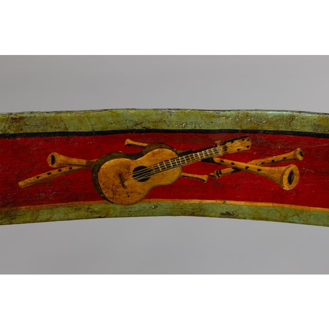19th Century Italian Theatre Chairs in Wood and Painted with Musical Motifs, Italy, Set of 4 For Sale - Image 4 of 8