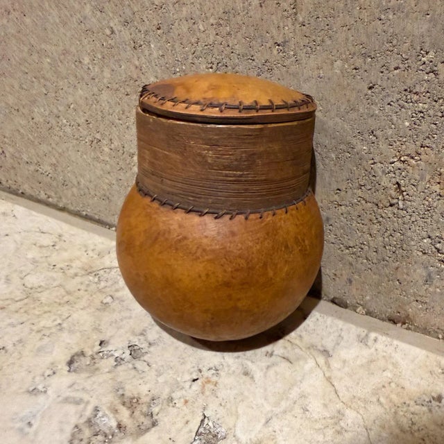 For your consideration, a mid-century modern handmade gourd art. Decorative Lidded Container Stamped Made in Malta...
