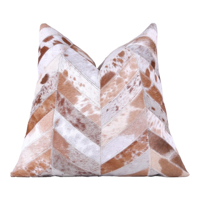 Luxury Chevron Genuine Hair-on Cowhide Pillow 18x18 | Handmade For Sale