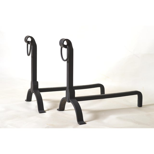 Rustic Vintage Black Iron Fireplace Andirons, 1950s For Sale - Image 3 of 8