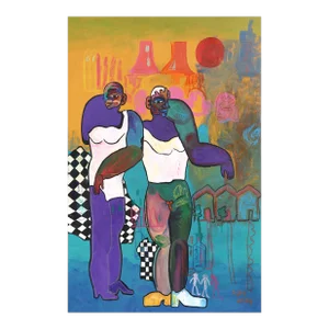 Partners - Abstract Colorful Figurative Painting Original Artwork by Valerie Etitinwo