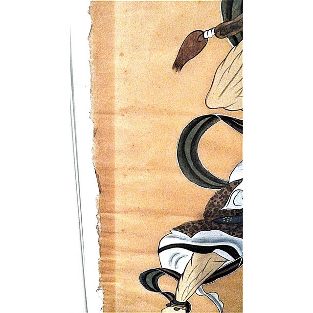 Metal 1940s Samurai Warrior Signed Original Scroll Painting, Framed 29"x20" For Sale - Image 7 of 7