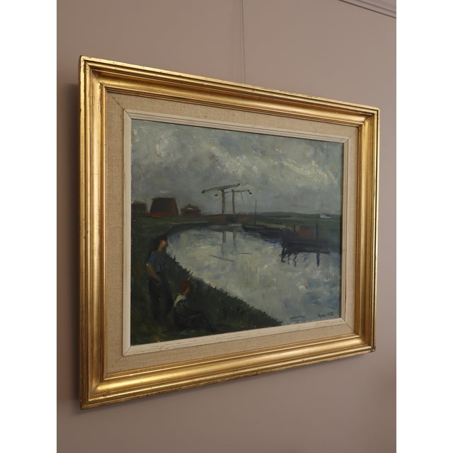 1952 Mid-Century Modern 'By the Waterbank' Vintage Swedish Expressive Landscape Oil Painting, Framed For Sale - Image 4 of 14