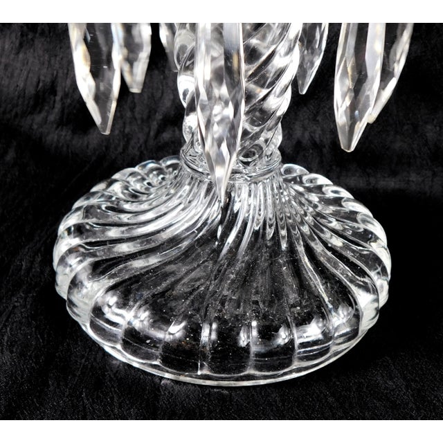 Glass Fostoria Set of Two Lusters Candlesticks With Crystal Prisms in Colony For Sale - Image 7 of 9