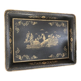 Contemporary John Richard Black Chinoiserie Decorative Tray For Sale