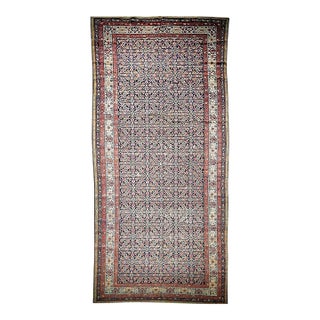 19th Century Persian Farahan Gallery Rug, Hand-Knotted Wool, Allover Herati Geometric Pattern, Ivory & Red, 7x16 For Sale