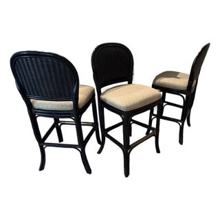 1990s Lexington 3 High Bar Height Rattan Chairs For Sale