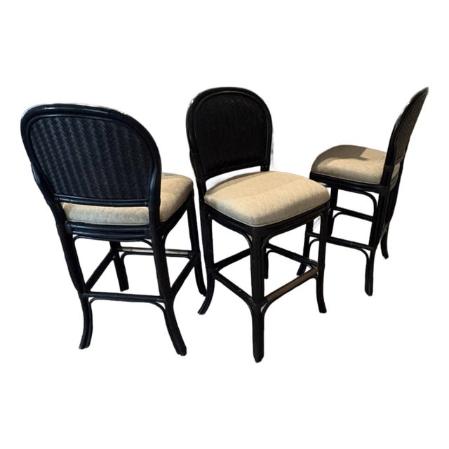 1990s Lexington 3 High Bar Height Rattan Chairs For Sale