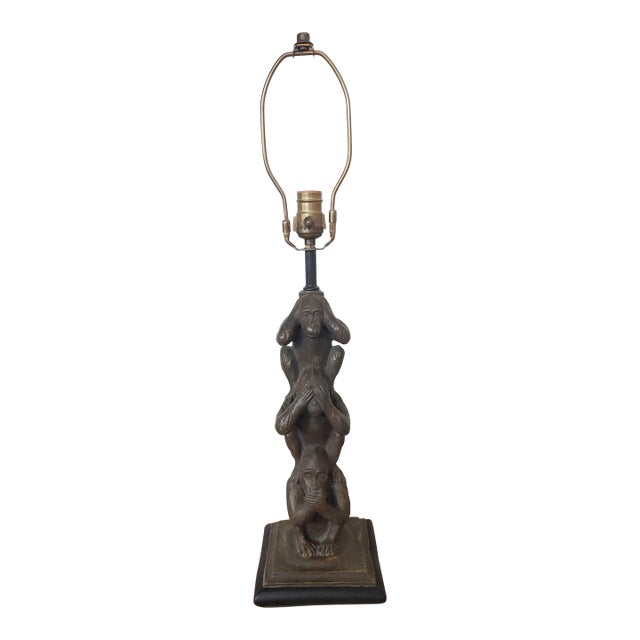 Vintage Three Monkeys Table Lamp For Sale