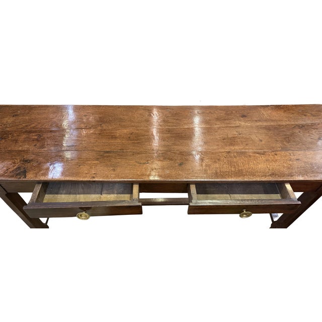 French Hall Table or Console Server of Oak With Stretcher Base For Sale - Image 10 of 11
