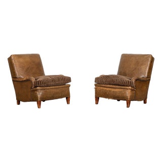 20th Century English Sprung Leather Armchairs, 1920, Set of 2 For Sale