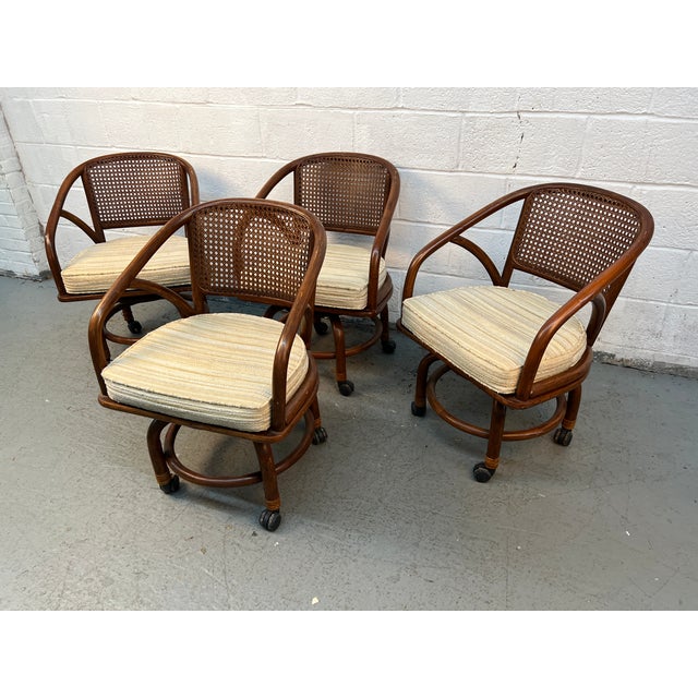 Mid-Century Modern Mid 20th Century Set of Four Wicker and Rattan Dining Chairs by Clark Casual Furniture Inc For Sale - Image 3 of 12