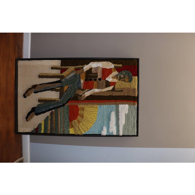 1930s 1930s Framed American Hook Rug Wall Hanging For Sale - Image 5 of 6