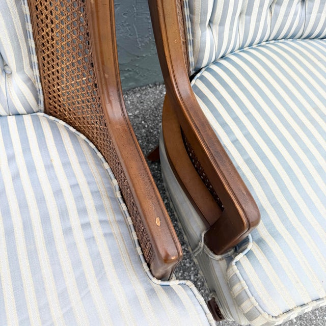 Brown Vintage Hollywood Regency Cane Tufted Barrels Chairs - A Pair For Sale - Image 8 of 9