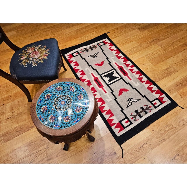 Vintage Native American Navajo Rug, Handwoven Wool, Storm Pattern, 30” X 55” For Sale - Image 9 of 12
