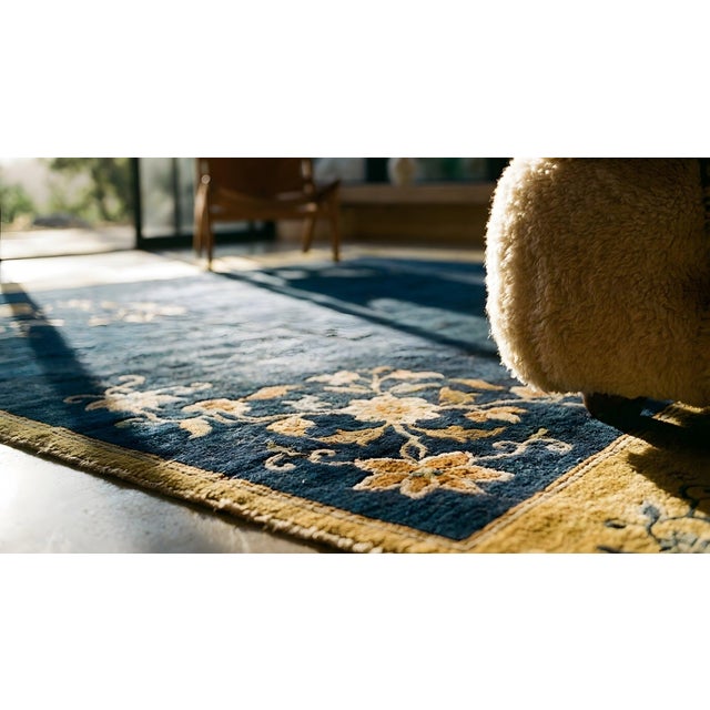 Textile 1920s Navy Open Field Art Deco Modern Antique Chinese Peking Knotted Wool Rug For Sale - Image 7 of 9