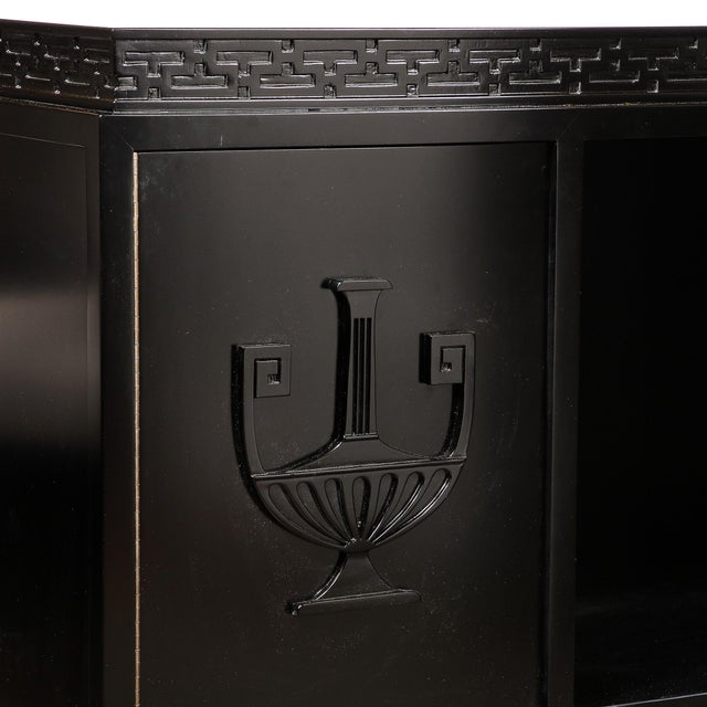 1950s Mid-Century Sideboard in Black Lacquer With Greek Key Detail by James Mont For Sale - Image 10 of 12