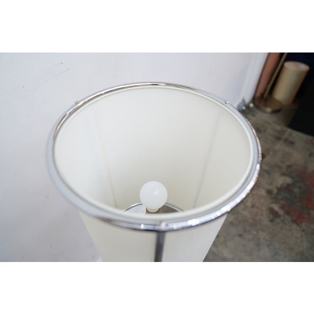 1980s Tri Pod Chrome & Linen Floor Lamp T.H. Robsjohn Gibbings Hansen Style For Sale - Image 12 of 12