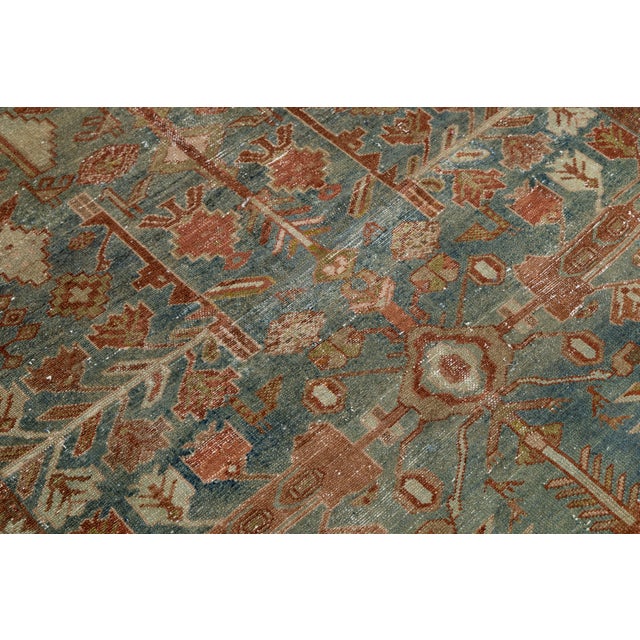 Blue Antique Malayer Hand-Knotted Wool Rug - Distressed Muted Slate Blue & Terracotta For Sale - Image 8 of 9