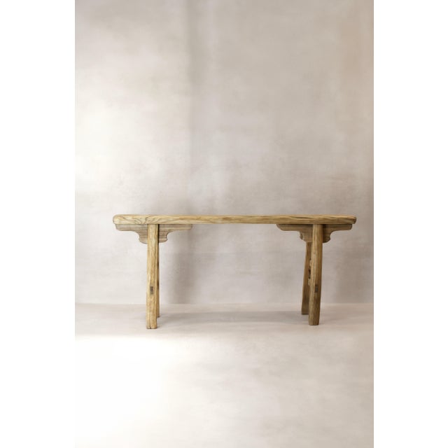 Antique Rustic Elm Bench For Sale - Image 4 of 7