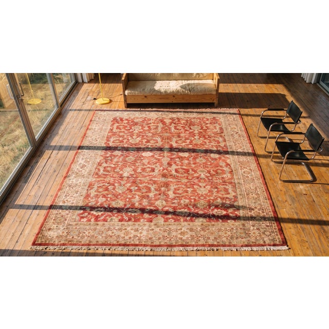 Radiant Red and Tan Color With Special Palmettes Design Antique Sultanabad Rug For Sale - Image 9 of 9