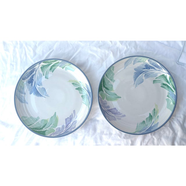 Art Deco Pastel Palm Leaves Stoneware Dinner Plates- Set of 6 For Sale - Image 3 of 8