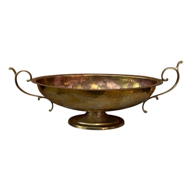 Vintage Hammered Brass Double Handled Pedestal Centerpiece Bowl - 17” For Sale - Image 4 of 8