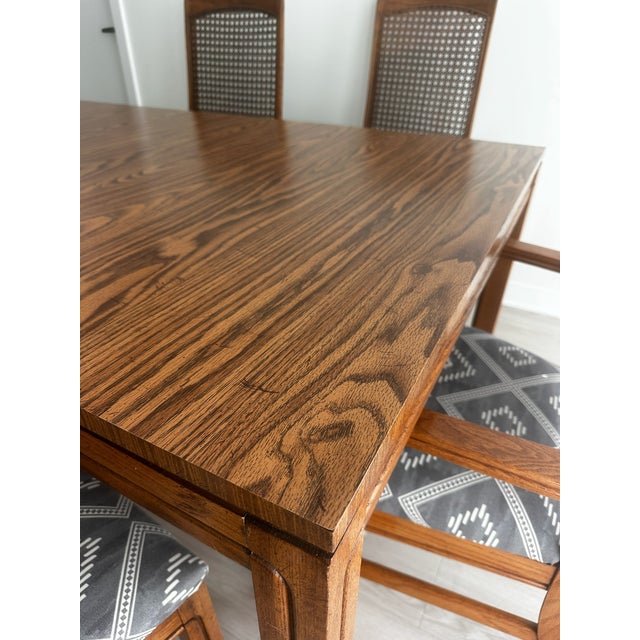 Mid-Century Modern 1980s Keller Cane Back Expandable Dining Table & Chairs – Set of 7 With Leaf For Sale - Image 3 of 11