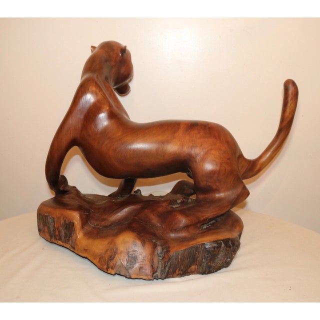 Life Size Antique 1800's Hand Carved Burl Wood Japanese Panther Sculpture Statue For Sale - Image 11 of 12