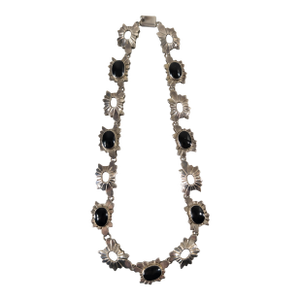 Mid-Century Mexican Sterling Silver Obsidian or Jet Stone Necklace