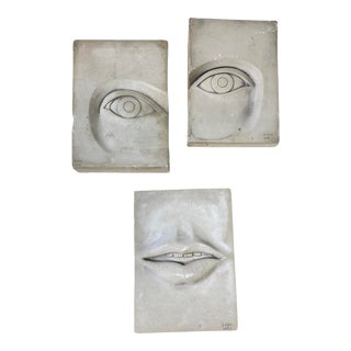 Three Part Artist Signed Plaster Face Cast For Sale