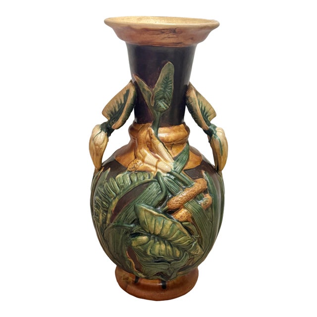 Vintage Sarreguemines Style Faience Vase For Sale
