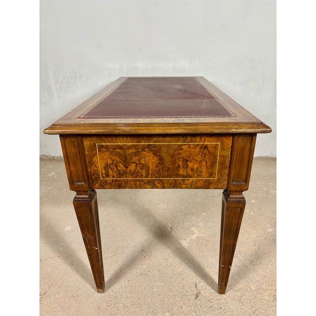 Wood French Louis XVI Style Walnut Writing Desk With Leather Top, Early 20th Century For Sale - Image 7 of 9