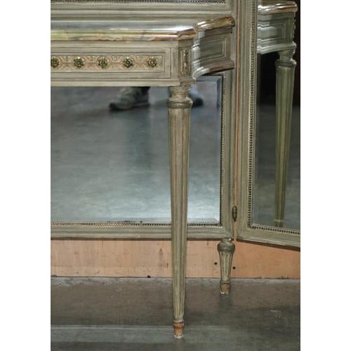 Wood Antique Louis XVI French Dressing Room Console Table and Full Length Mirror, 1920s For Sale - Image 7 of 15