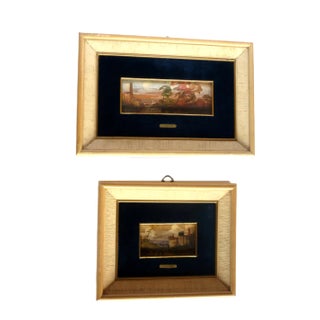 Lucio Cargnel, Landscape Oil Paintings, Original Frames, 1940s, Set of 2 For Sale