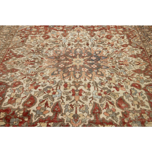Textile Rosette Designed Antique Persian Bakhtiari Red Wool Rug For Sale - Image 7 of 9