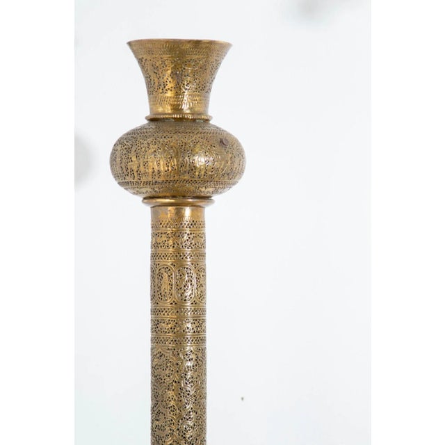 Antique Egyptian Mamluk Revival Pierced Brass Floor Candleholder, Circa 1880 For Sale - Image 9 of 13