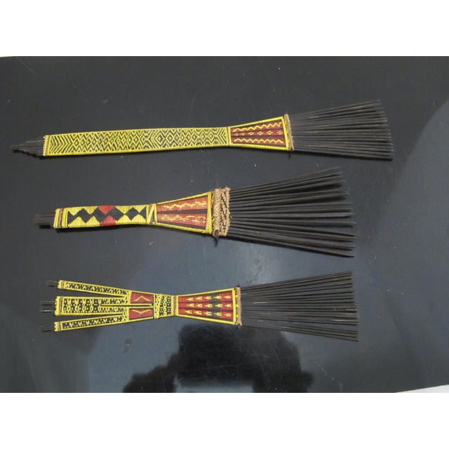 Antique Malaita Solomon Islands Woven Black Palm Frond Ceremony Head Comb Set For Sale - Image 4 of 12