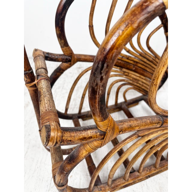 Vintage Leaf Shaped Rattan Magazine Holder Basket For Sale In Tampa - Image 6 of 7