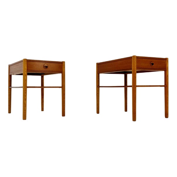 Mid-Century Danish Teak and Oak Bedside Tables, 1960s, Set of 2 For Sale