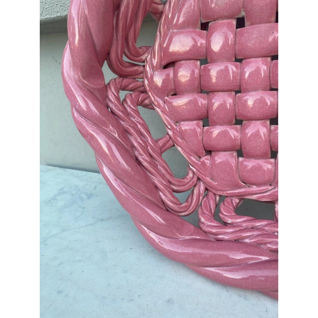 Large Pink French Bowl or Basket Vallauris circa 1950. 12.5 inches diameter.