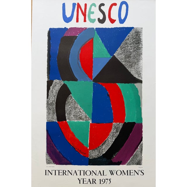 Rare vintage fine art lithograph poster created by Sonia Delaunay (1885–1979) for UNESCO's International Women's Year in...