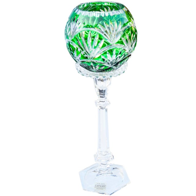 Mid 20th Century Handblown Green Crystal-Cut Candle Holder For Sale - Image 4 of 8