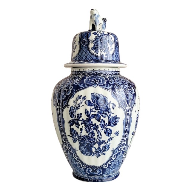Large Dutch Delft Blue Ceramic Vase, 1959 For Sale