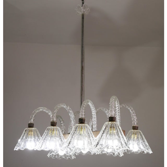 1940sMuseal 8 Light Art Decò Barovier E Toso Chandelier, Murano "Bubble" Glass For Sale - Image 10 of 14